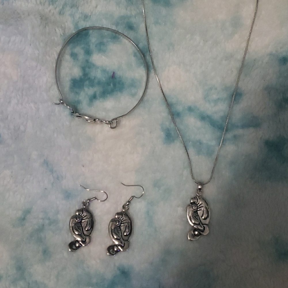 Manatee necklace, earrings, and bracelet set